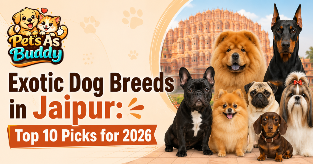 Exotic dog breeds in Jaipur including Chow Chow, Doberman, French Bulldog, Pomeranian, Pug, Dachshund and Shih Tzu at Pets As Buddy.